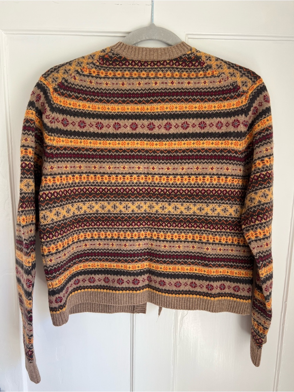 Alex Mill Tan Fair Isle Button-Front Cardigan with Mustard & Burgundy Accents - Picture 5 of 5